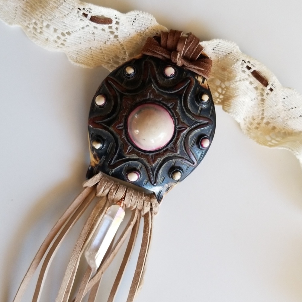 Lace, Leather & Coconut Shell Choker